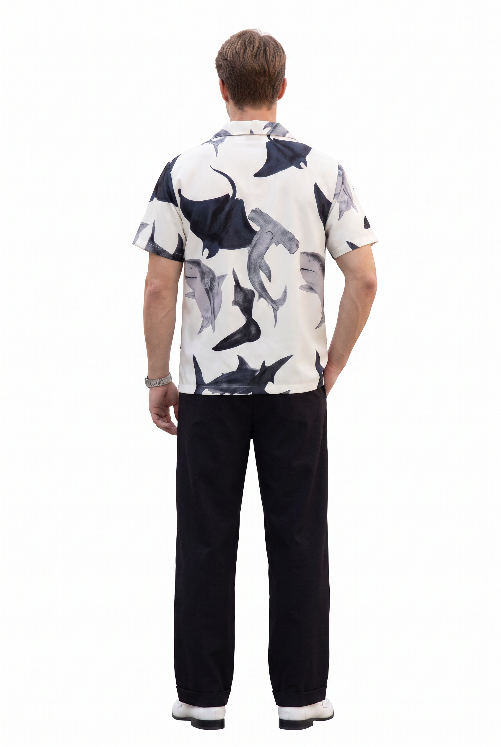 White Shark Printed Camp Collar Shirt