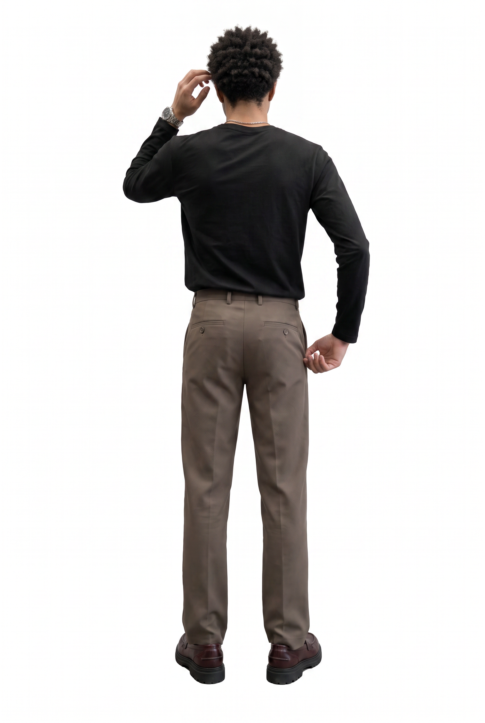 Brown Flat Front Slim Formal Trousers