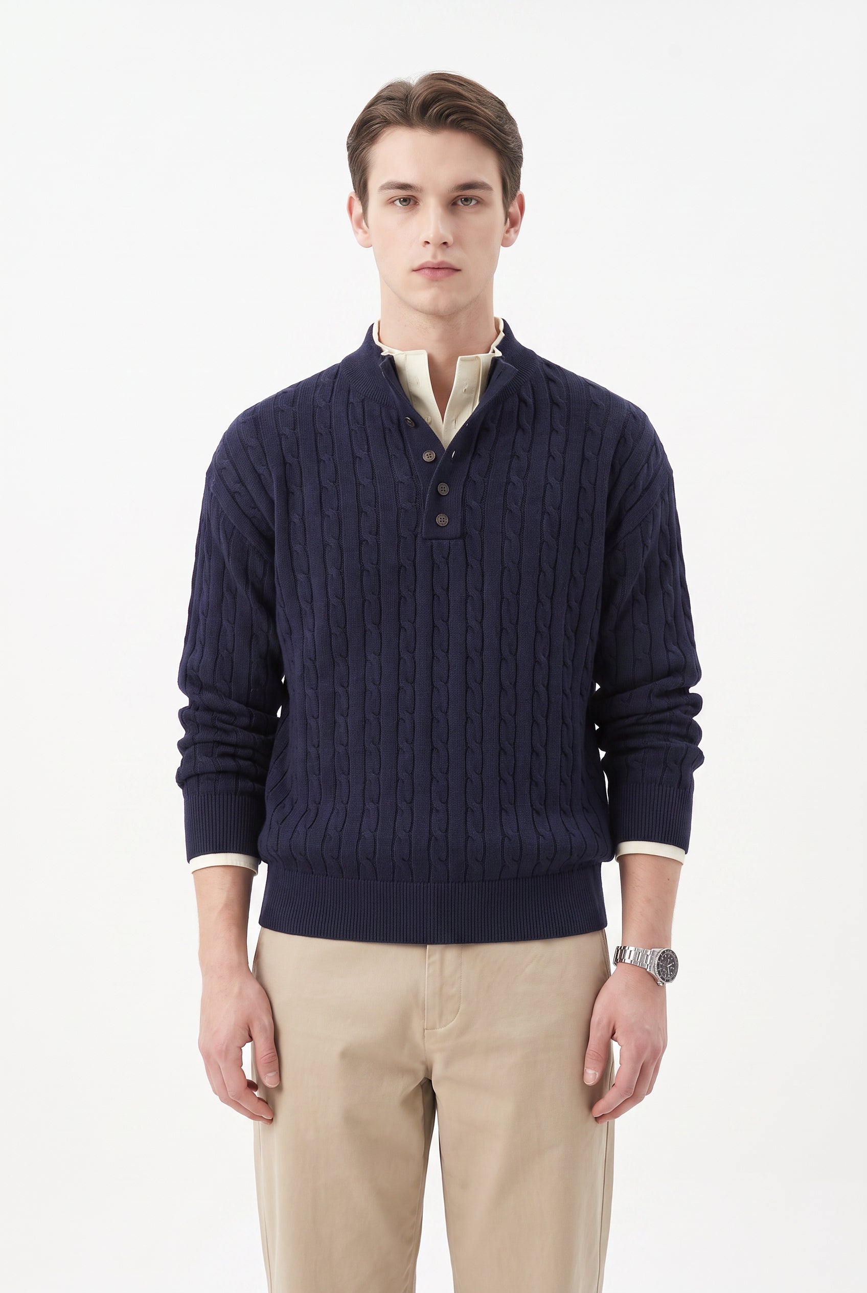 Steel Blue Ribbed Crew Neck Sweater