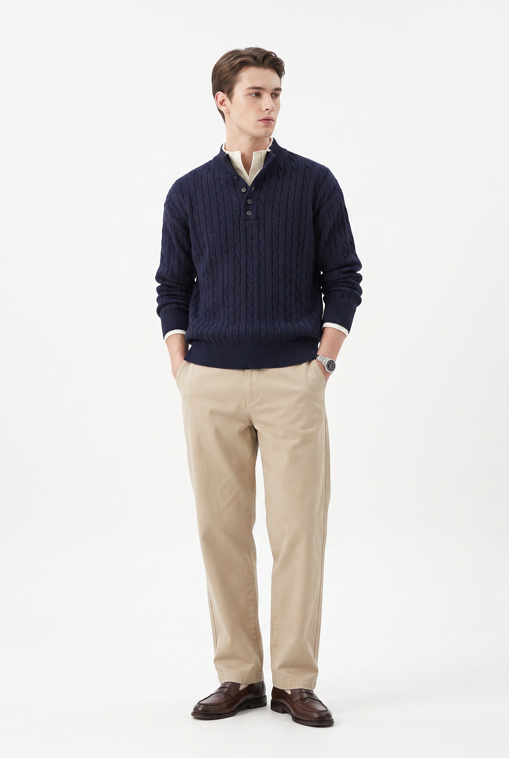 Steel Blue Ribbed Crew Neck Sweater