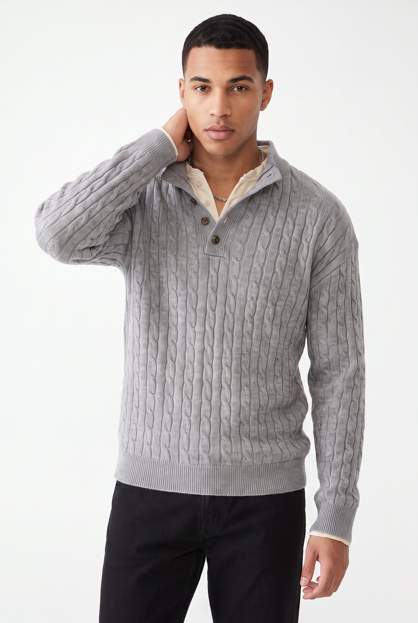 Grey Ribbed Crew Neck Sweater