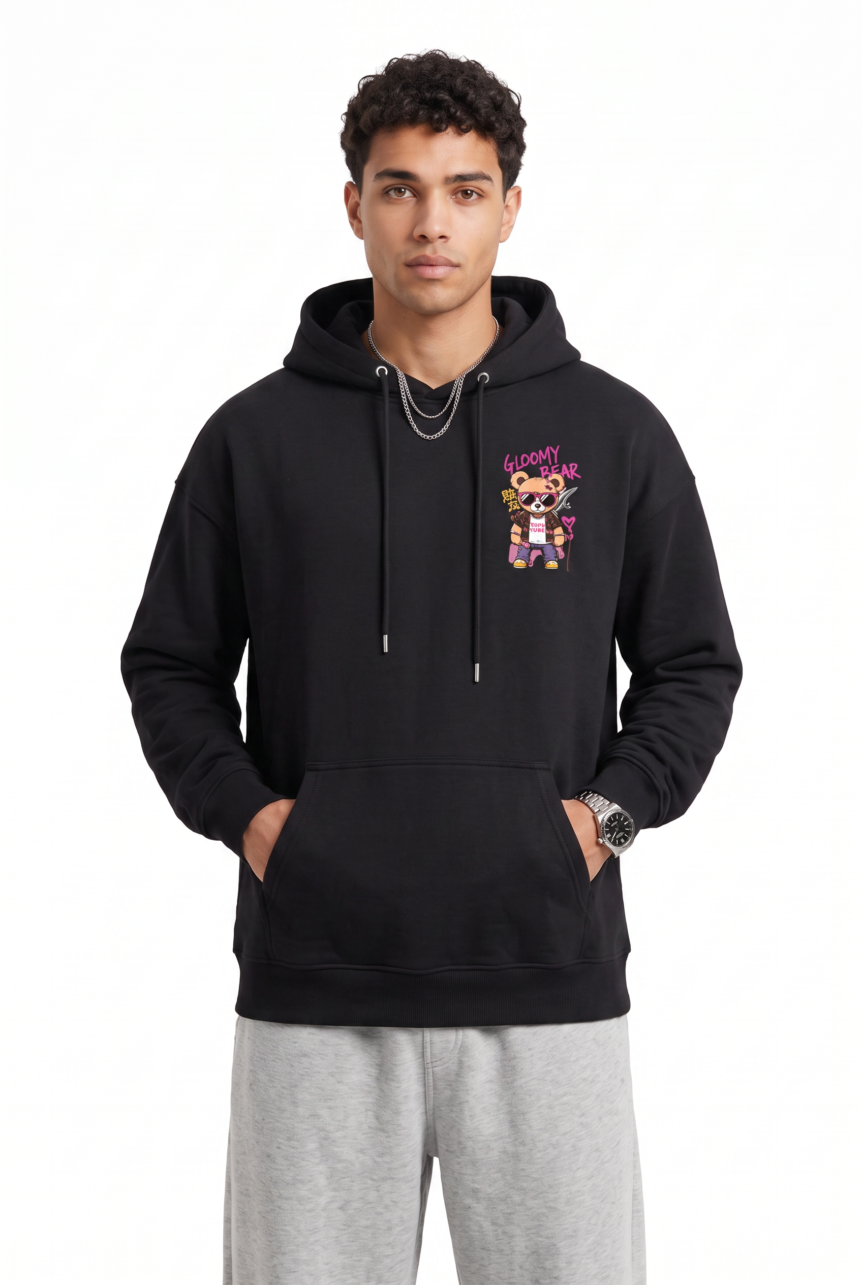Black Ribbed Oversized Sweatshirt