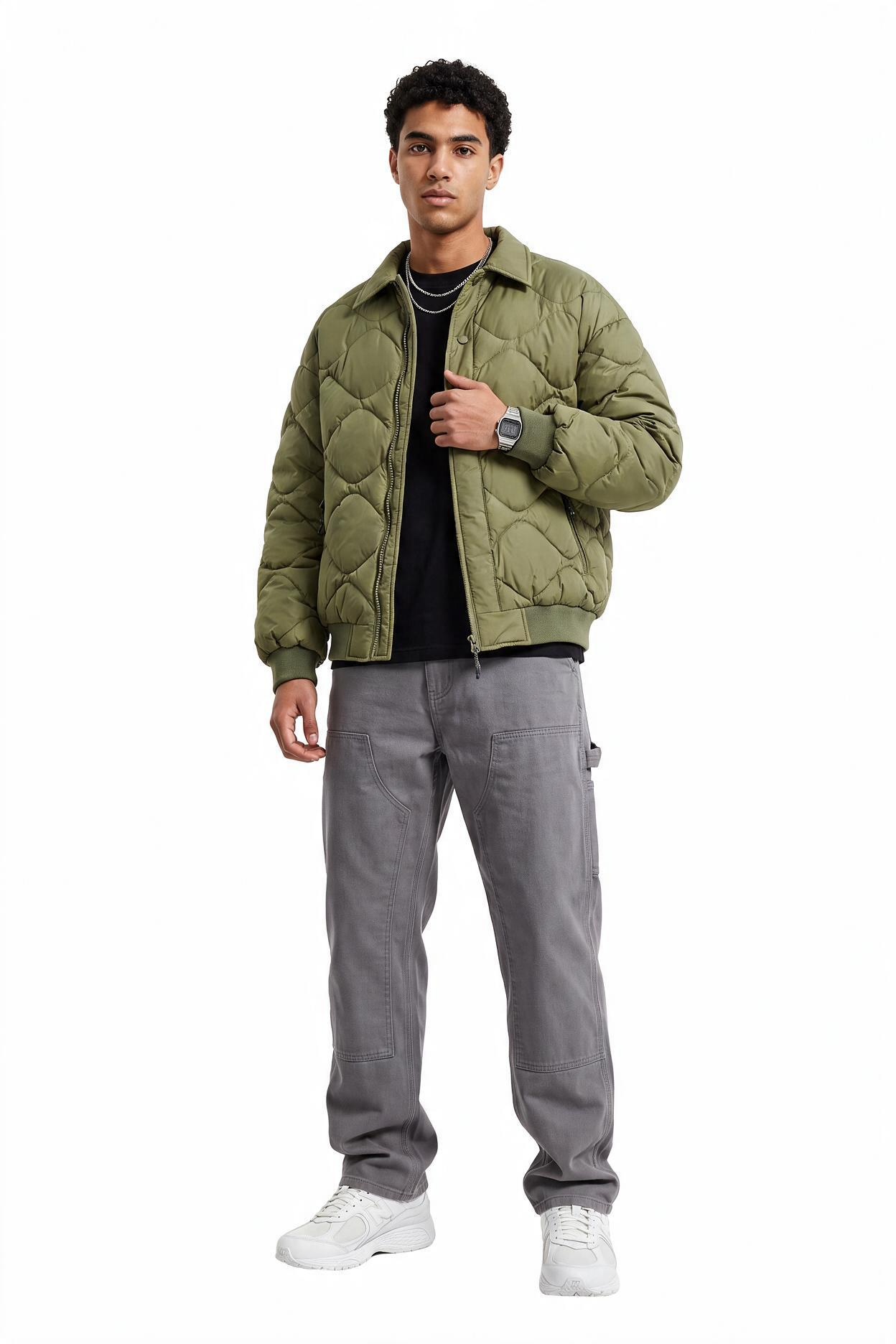 Olive Zip Mandarin Collar Jacket