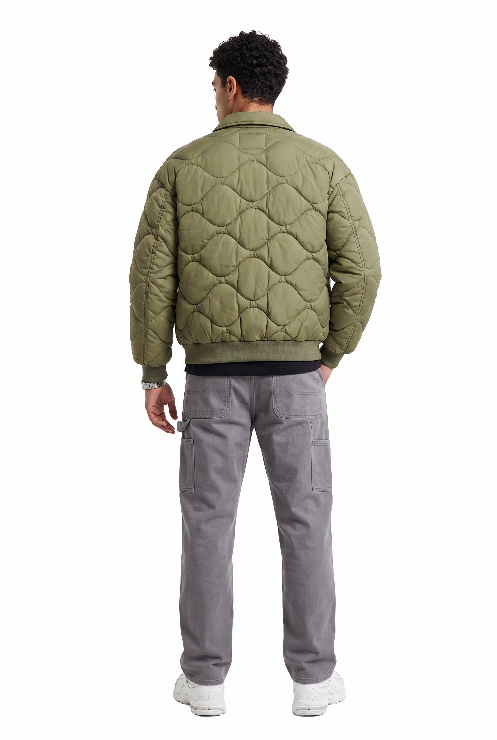 Olive Zip Mandarin Collar Jacket