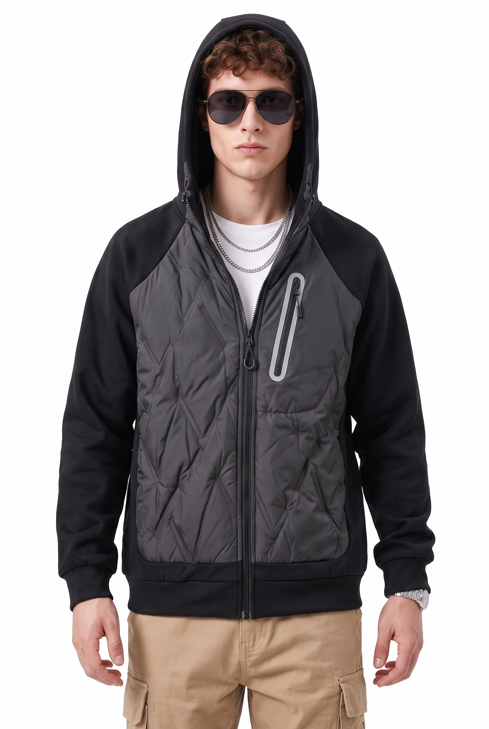 Black Zip-Up Mandarin Collar Jacket