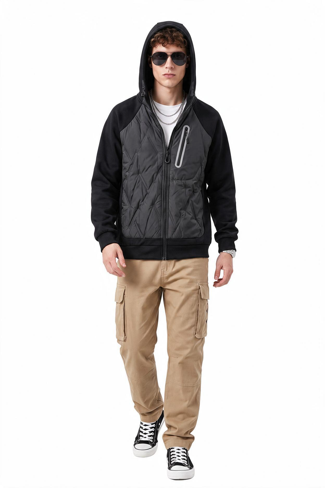 Black Zip-Up Mandarin Collar Jacket
