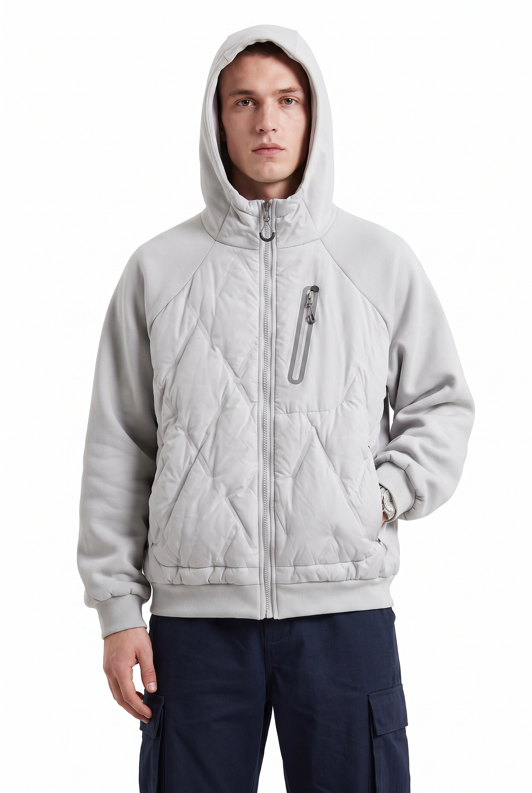 Grey Zip Mandarin Collar Jacket