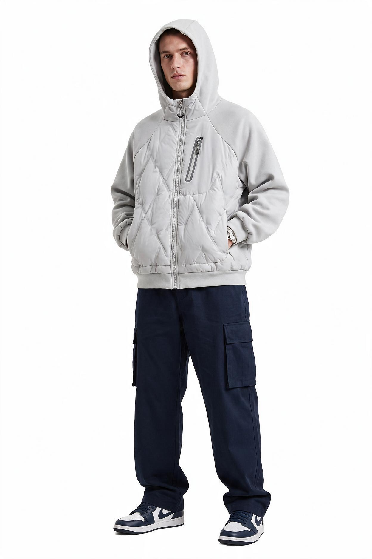 Grey Zip Mandarin Collar Jacket