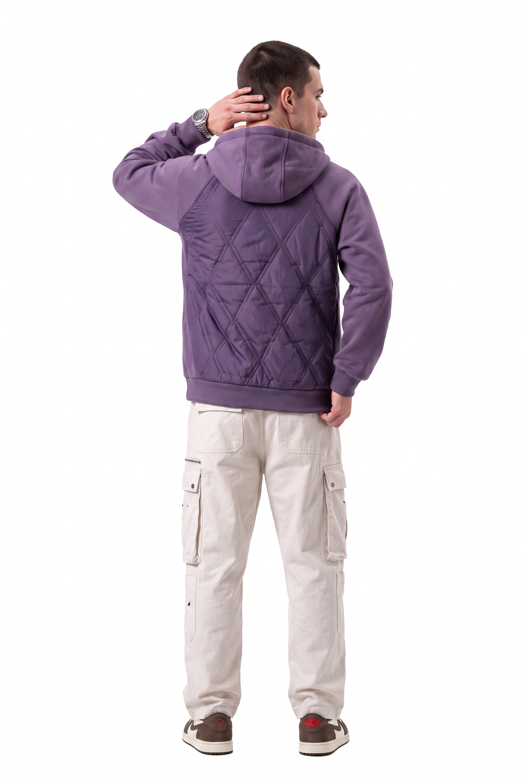 Purple Zip-Up Mandarin Collar Jacket