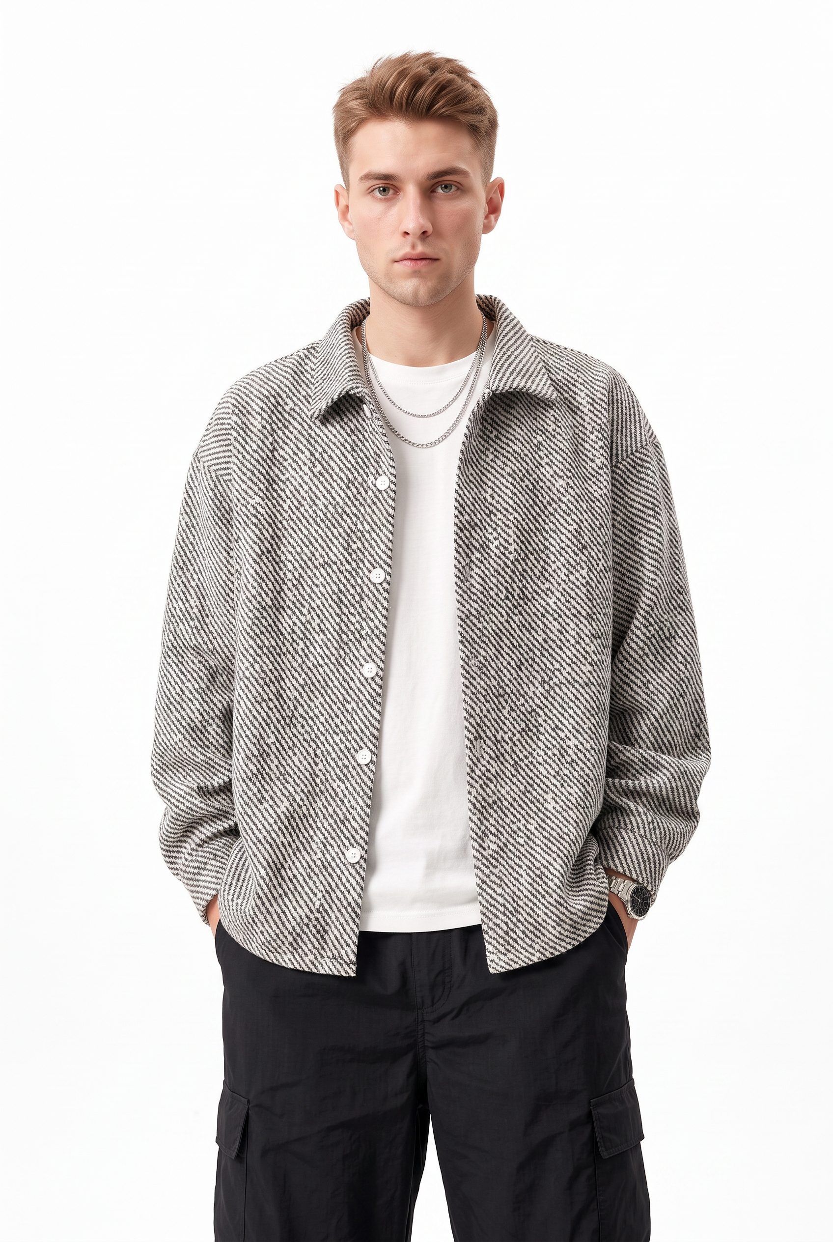 White Chest Pocket Casual Shirt
