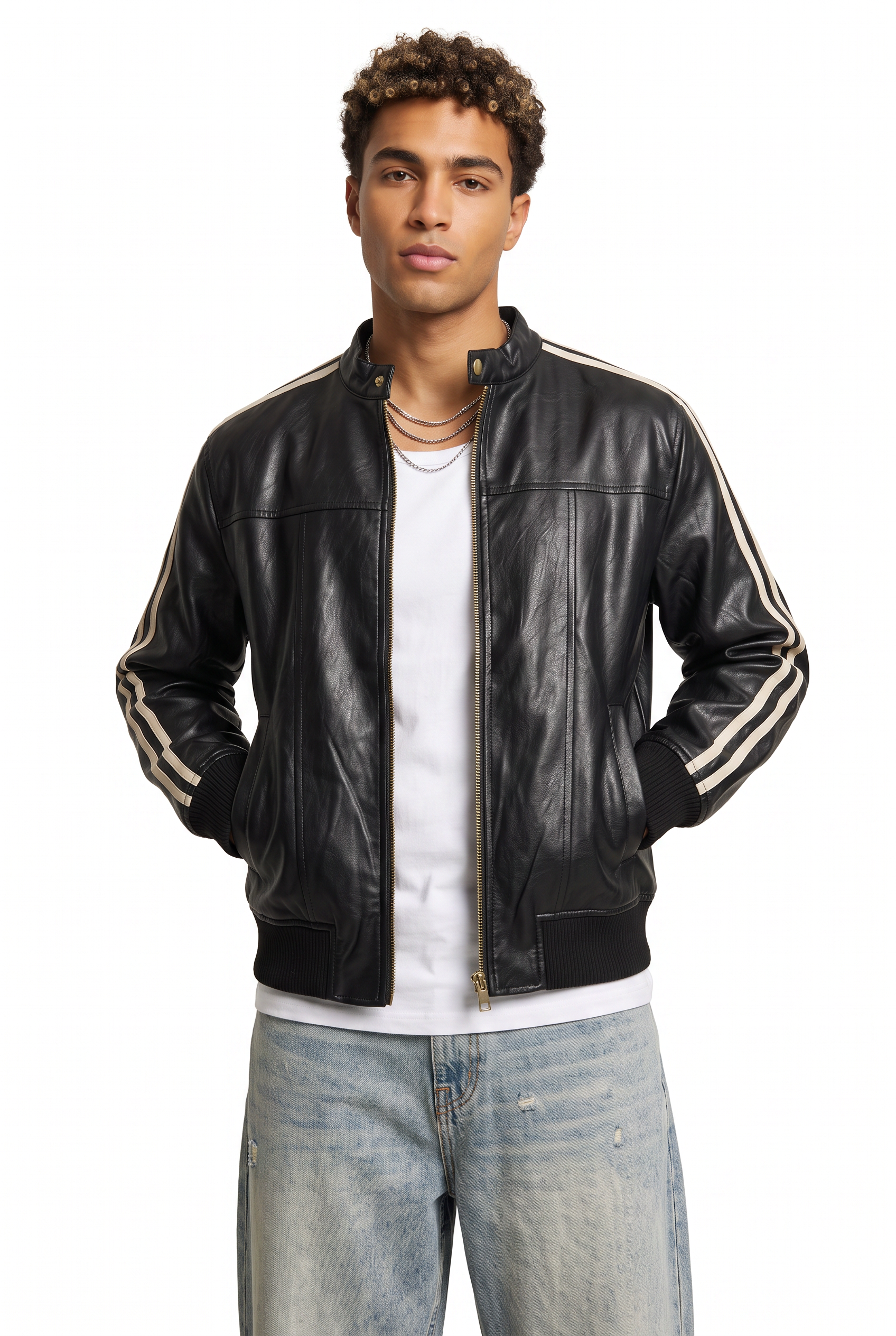 Black Zip-Up Mandarin Collar Jacket
