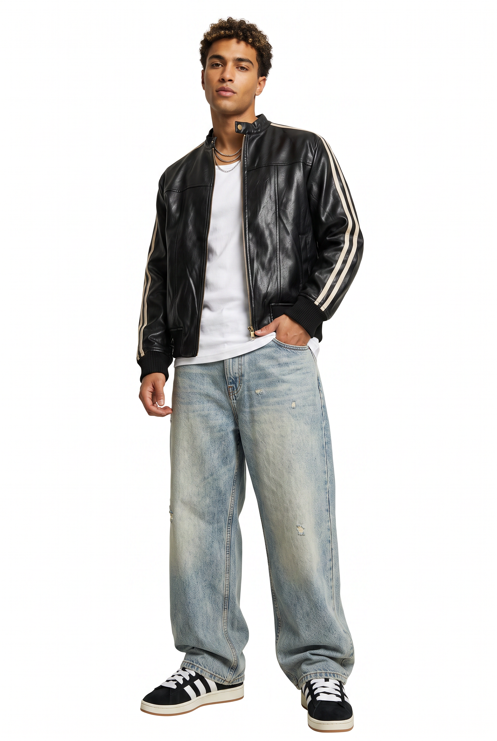 Black Zip-Up Mandarin Collar Jacket