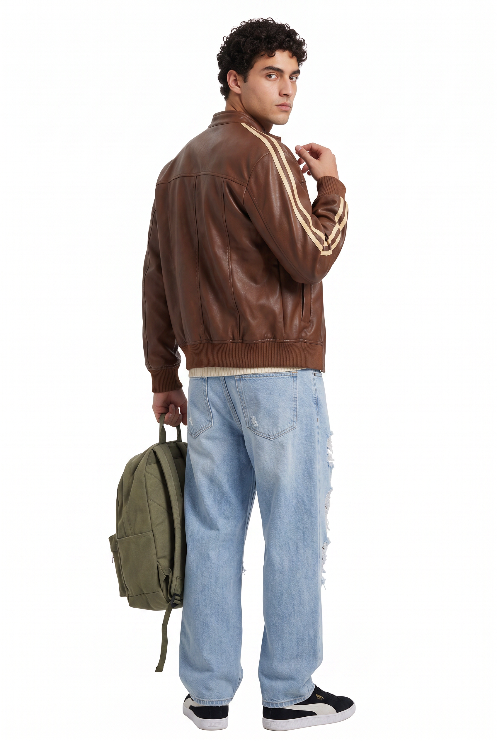Brown Zip Mandarin Collar Jacket