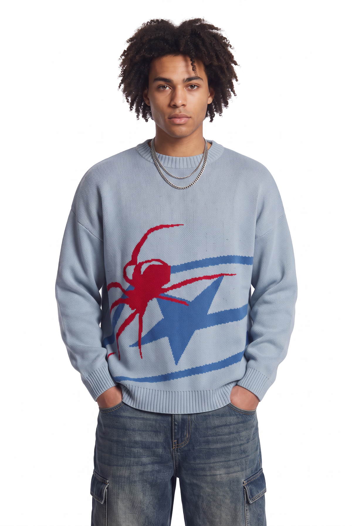 Spider Graphic Light Blue Sweater