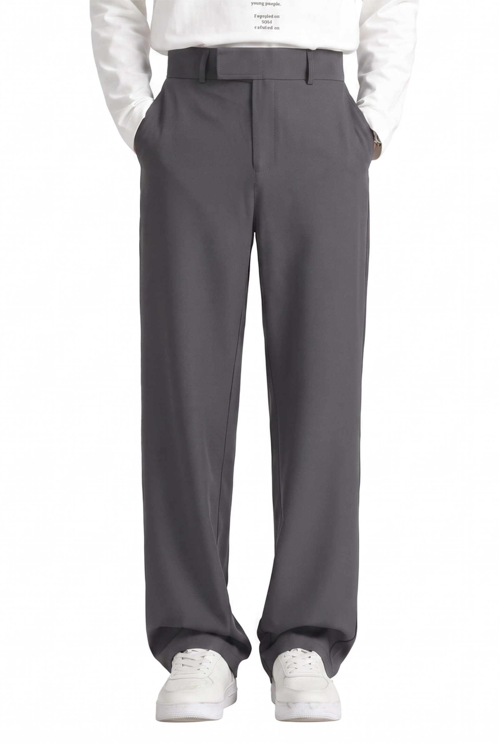 Grey Flat Front Slim Formal Trousers