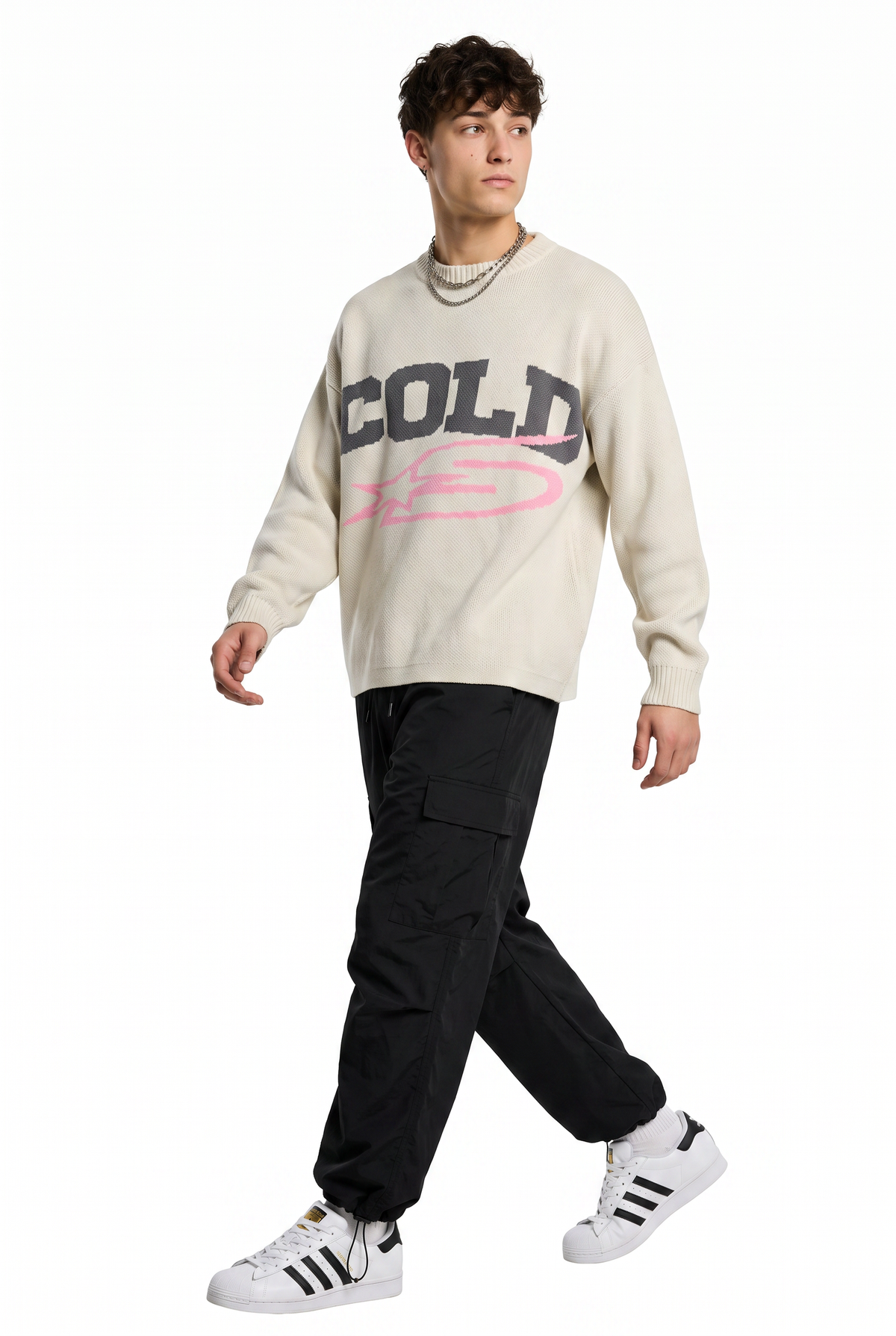 Oversized Cream Graphic Knit Sweater