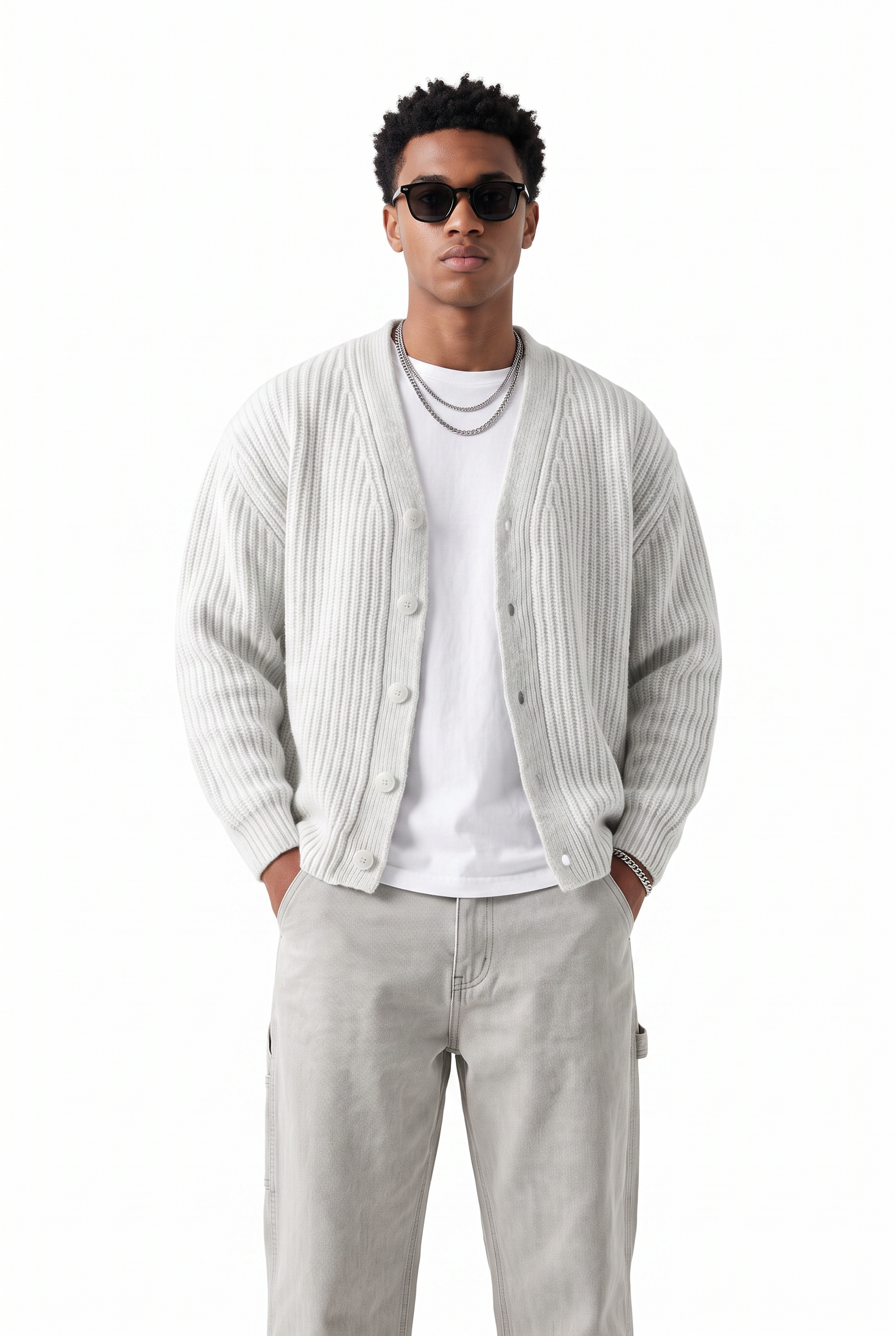 Cream Ribbed Crew Neck Sweater