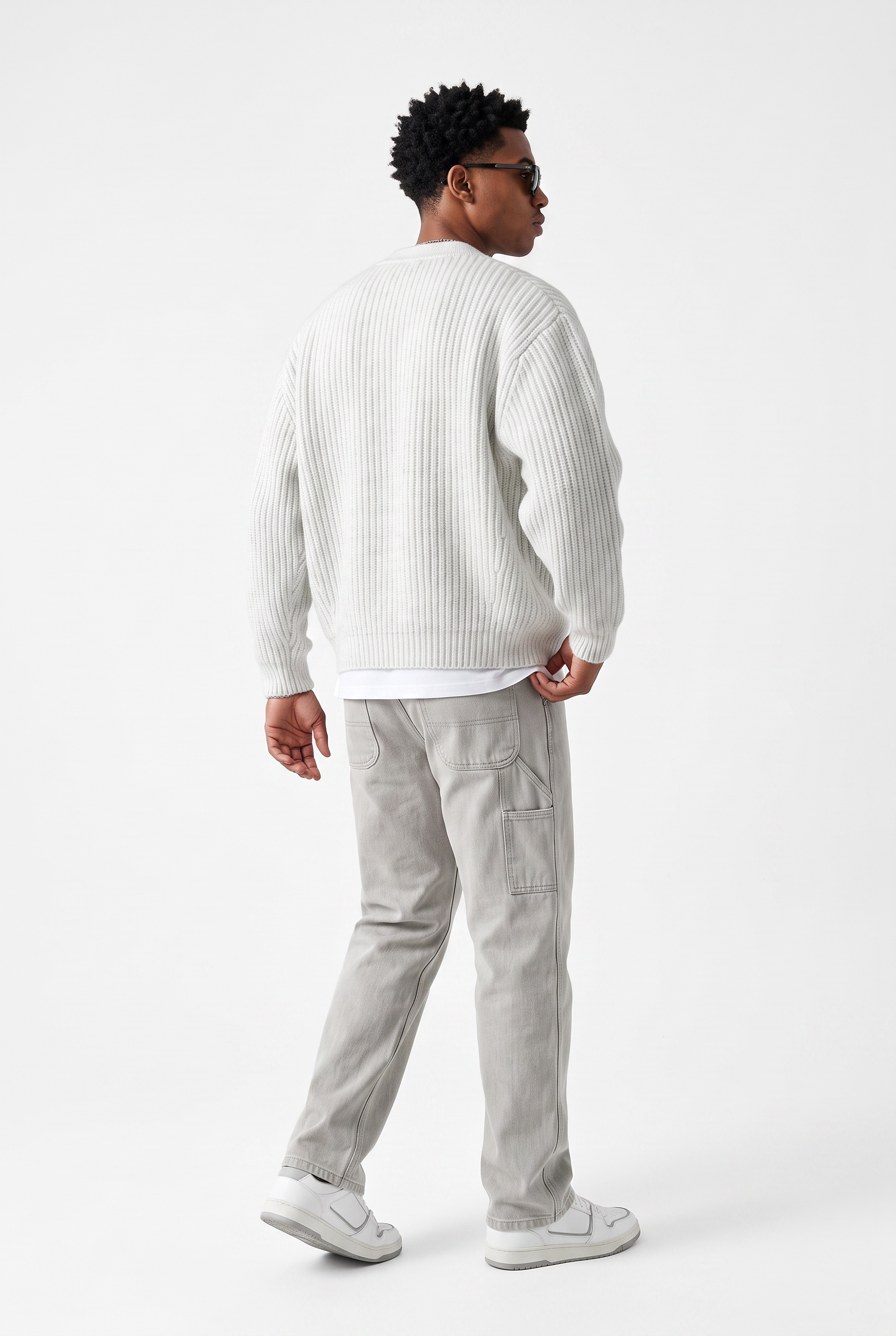 Cream Ribbed Crew Neck Sweater