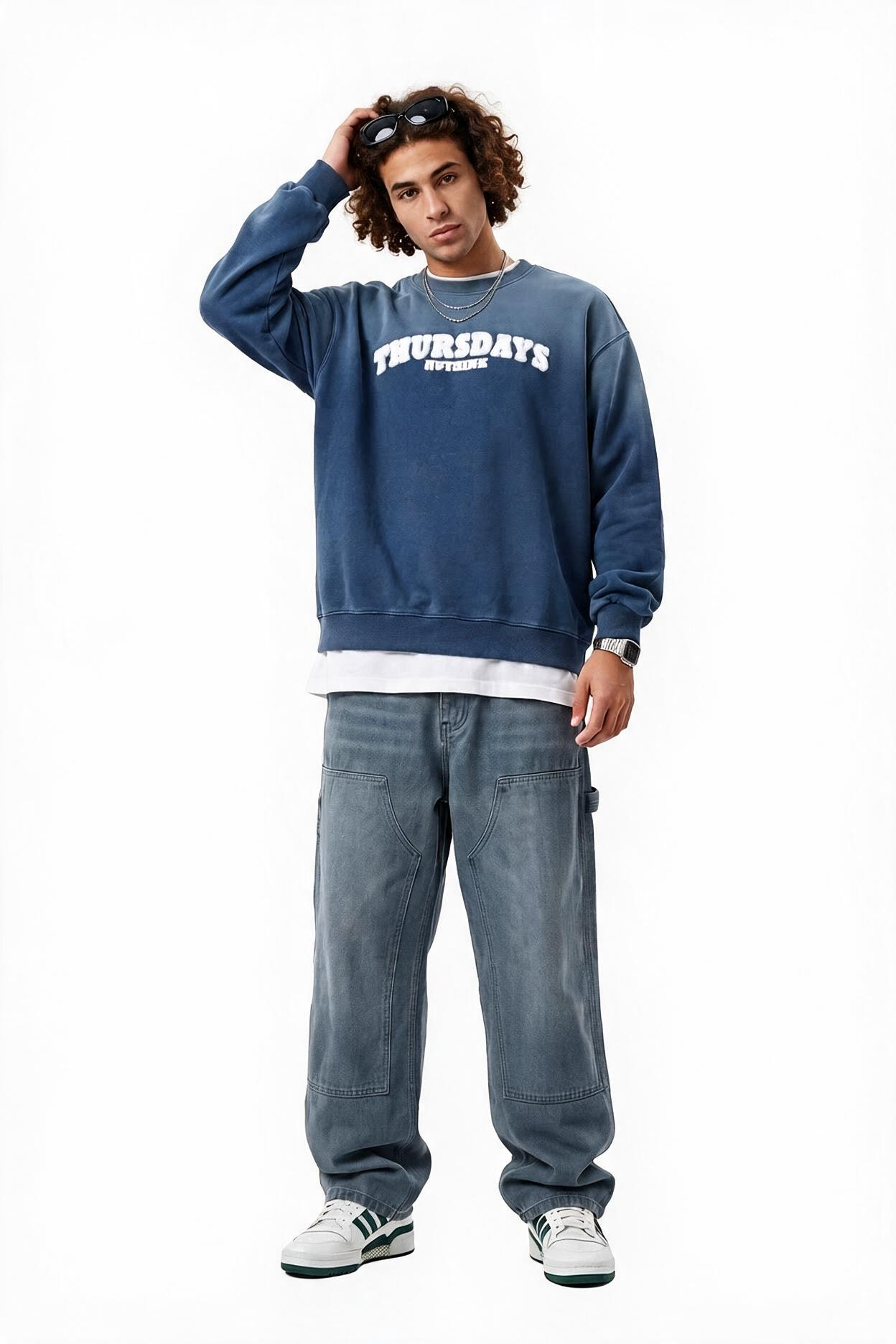 Steel Blue Ribbed Oversized Sweatshirt