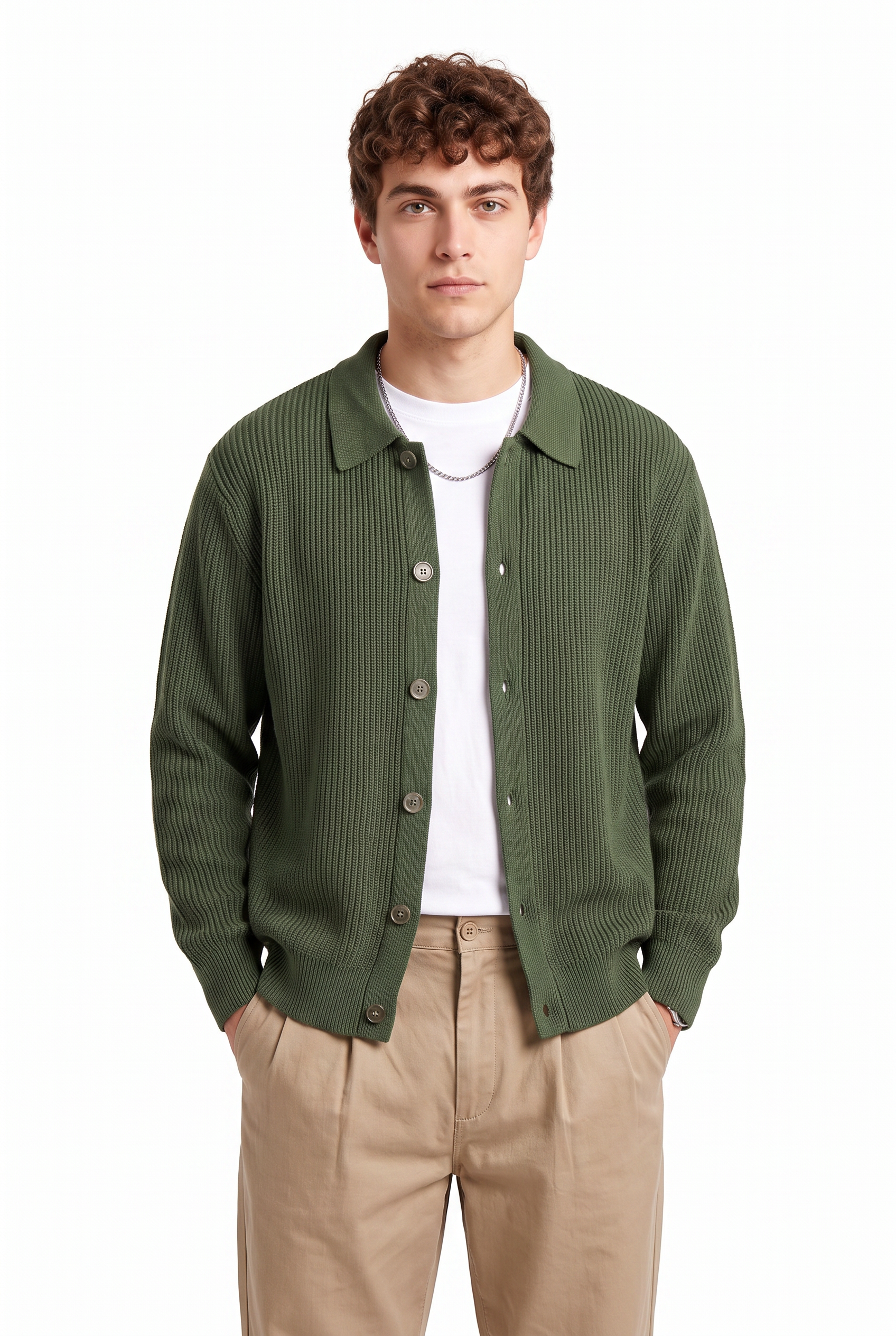 Olive Ribbed Crew Neck Sweater