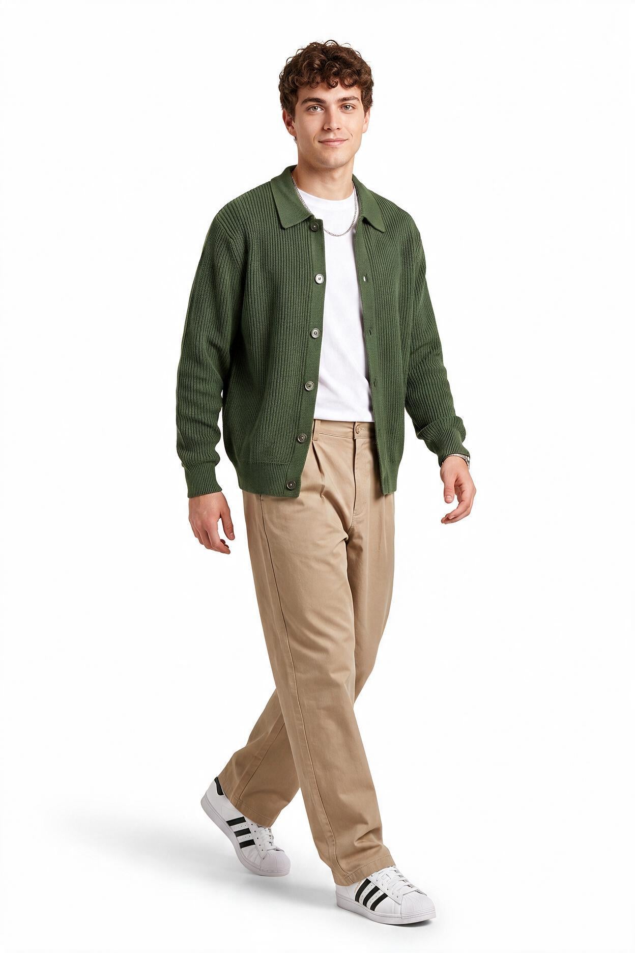 Olive Ribbed Crew Neck Sweater