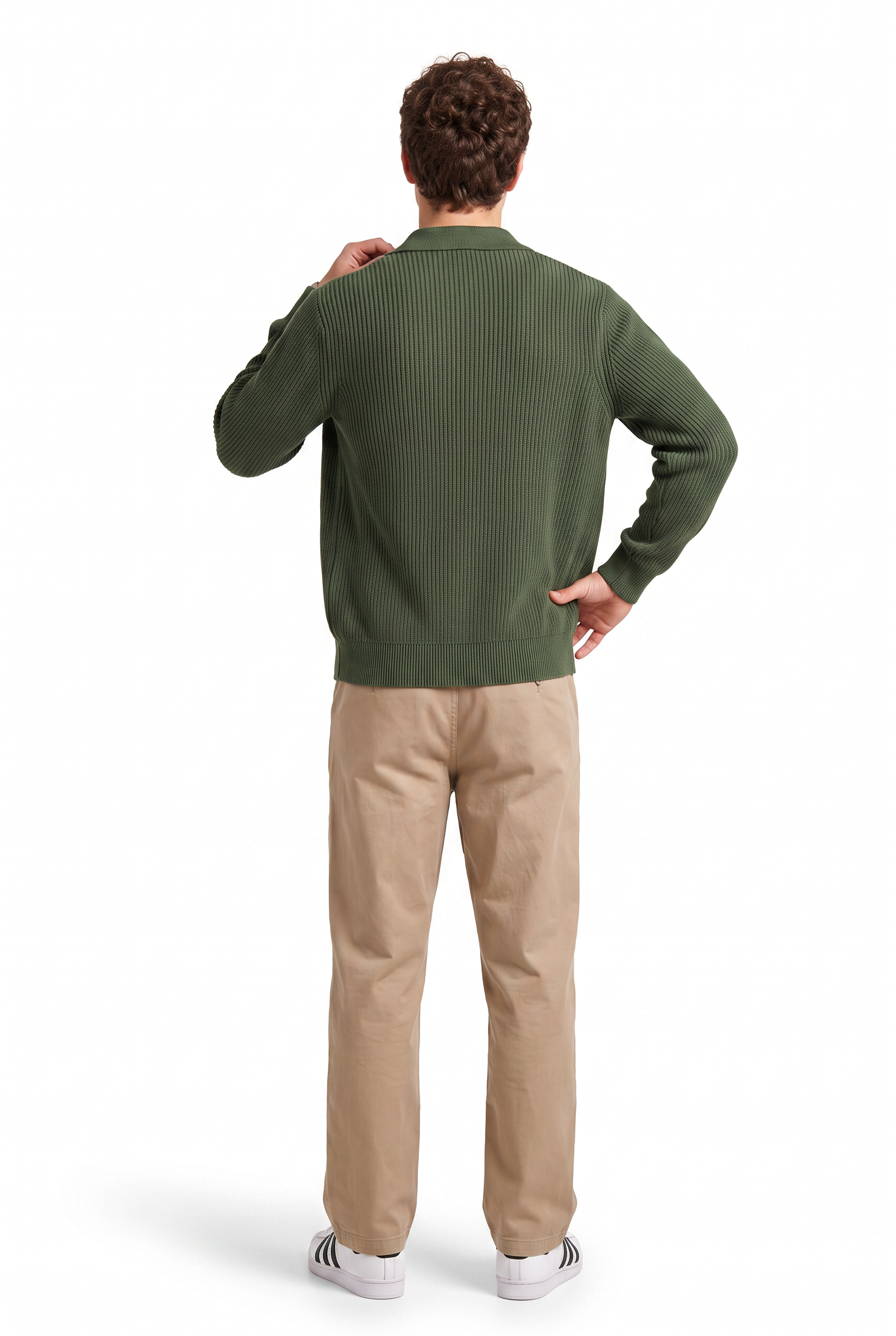 Olive Ribbed Crew Neck Sweater