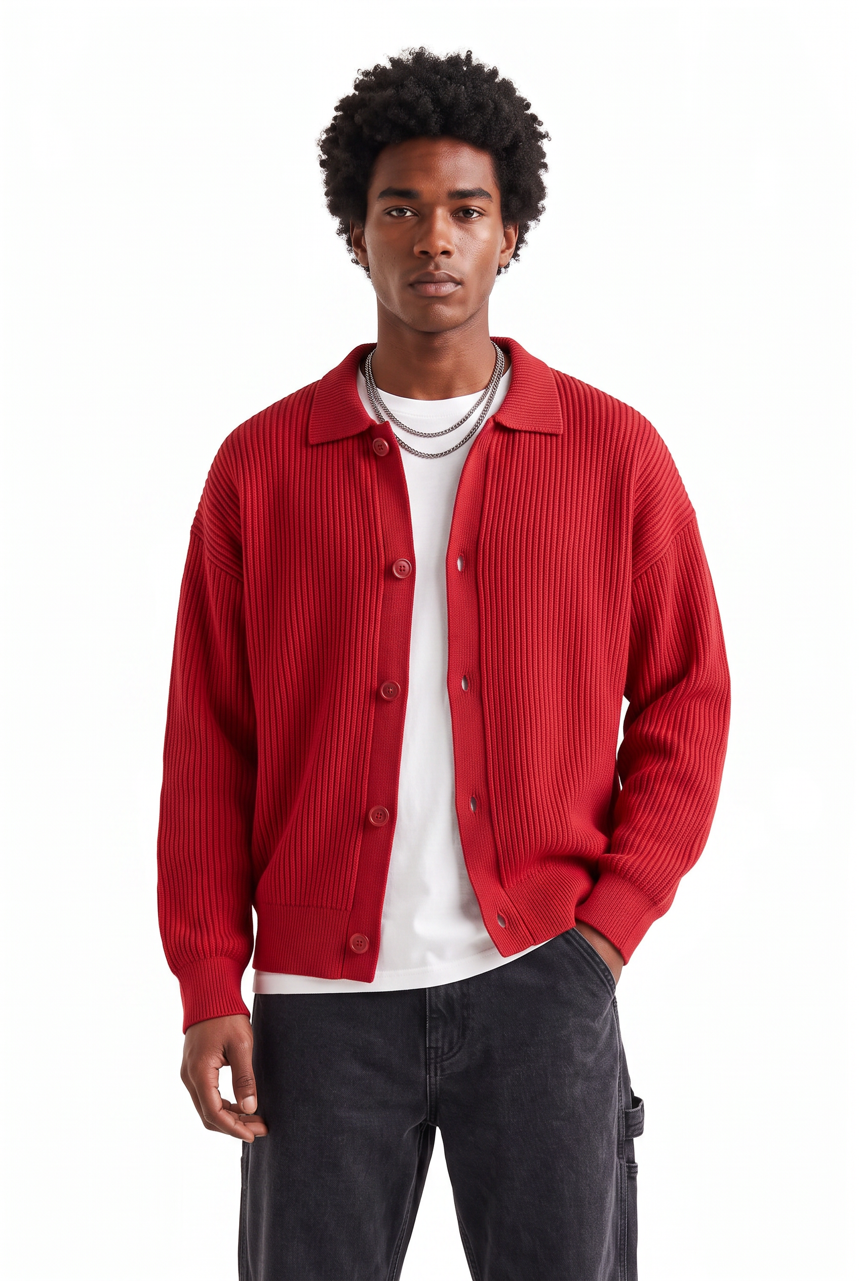 Red Ribbed Crew Neck Sweater