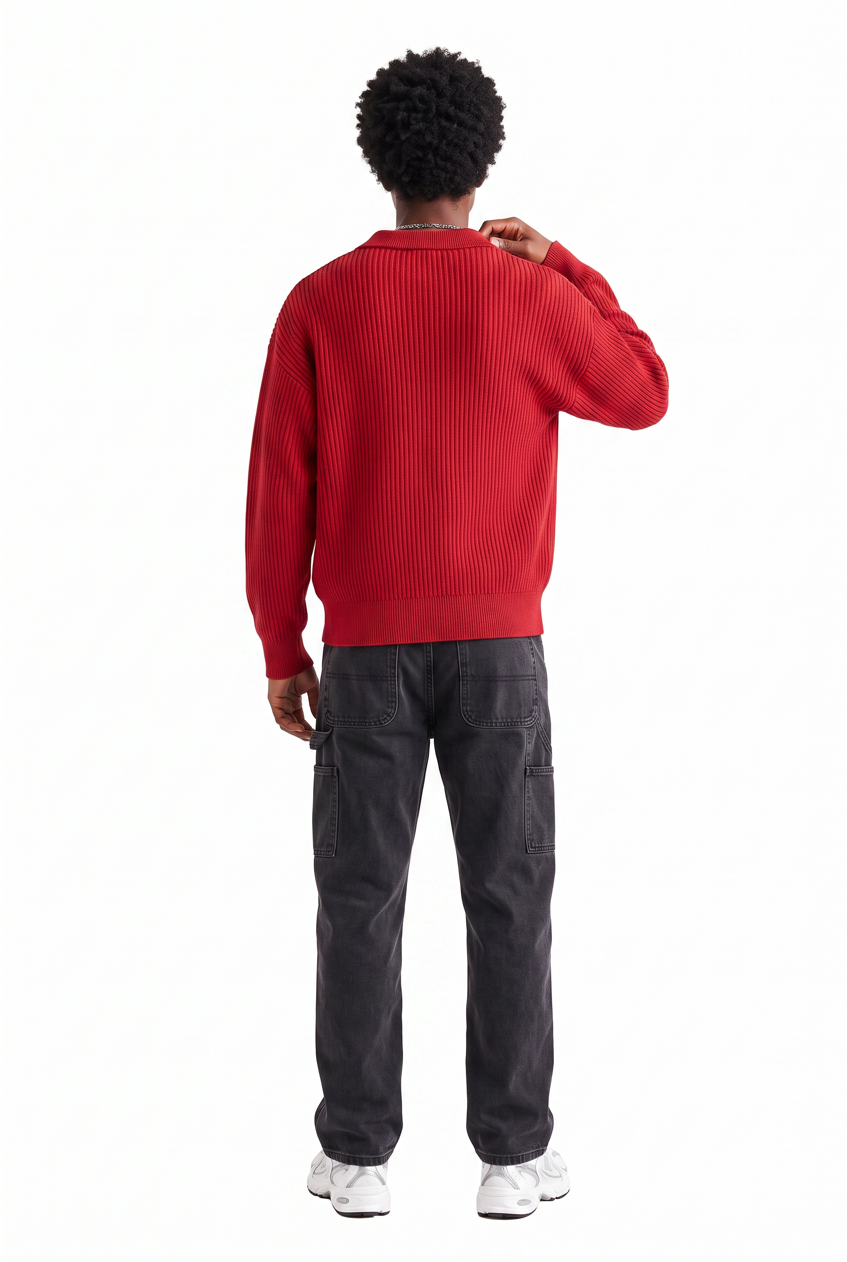 Red Ribbed Crew Neck Sweater