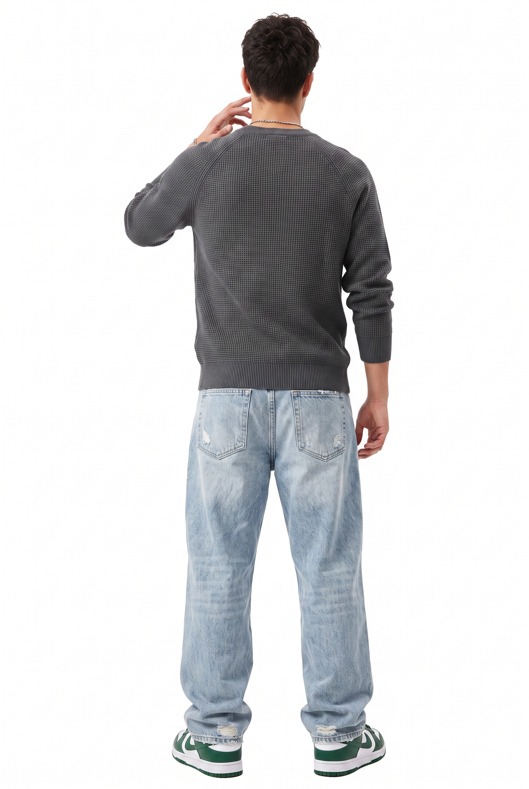 Grey Ribbed Crew Neck Sweater