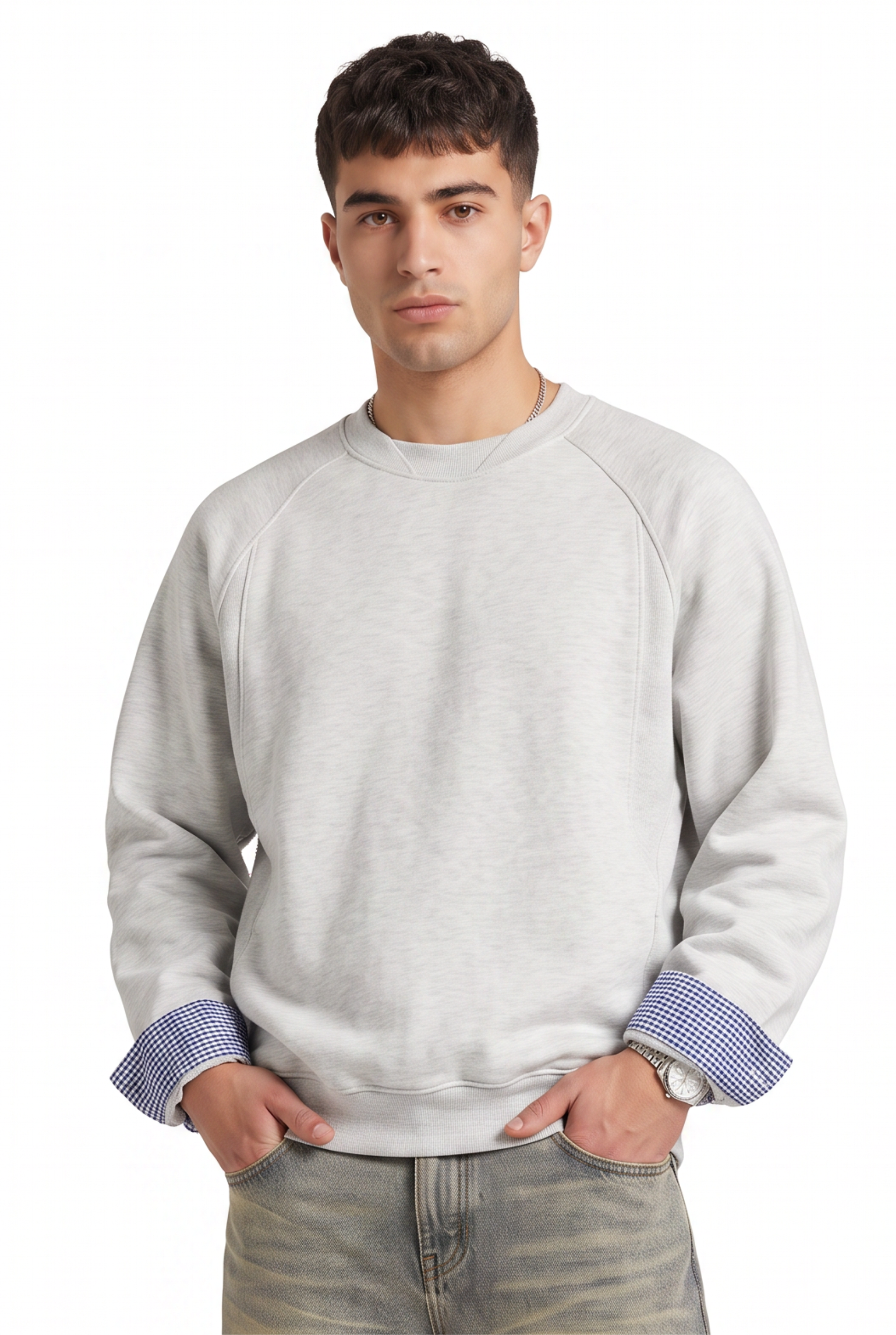 Grey Ribbed Crew Neck Sweatshirt