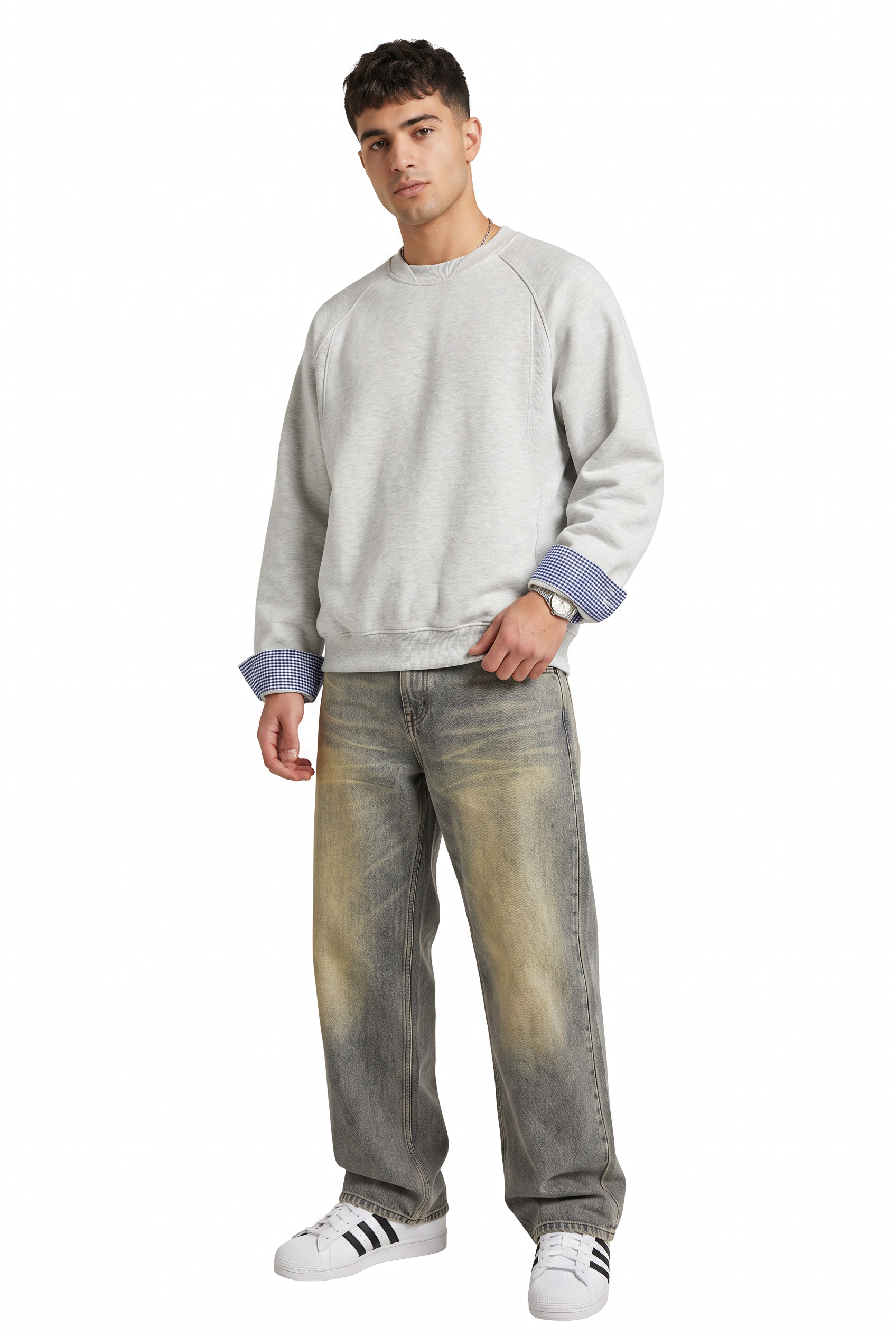Grey Ribbed Crew Neck Sweatshirt