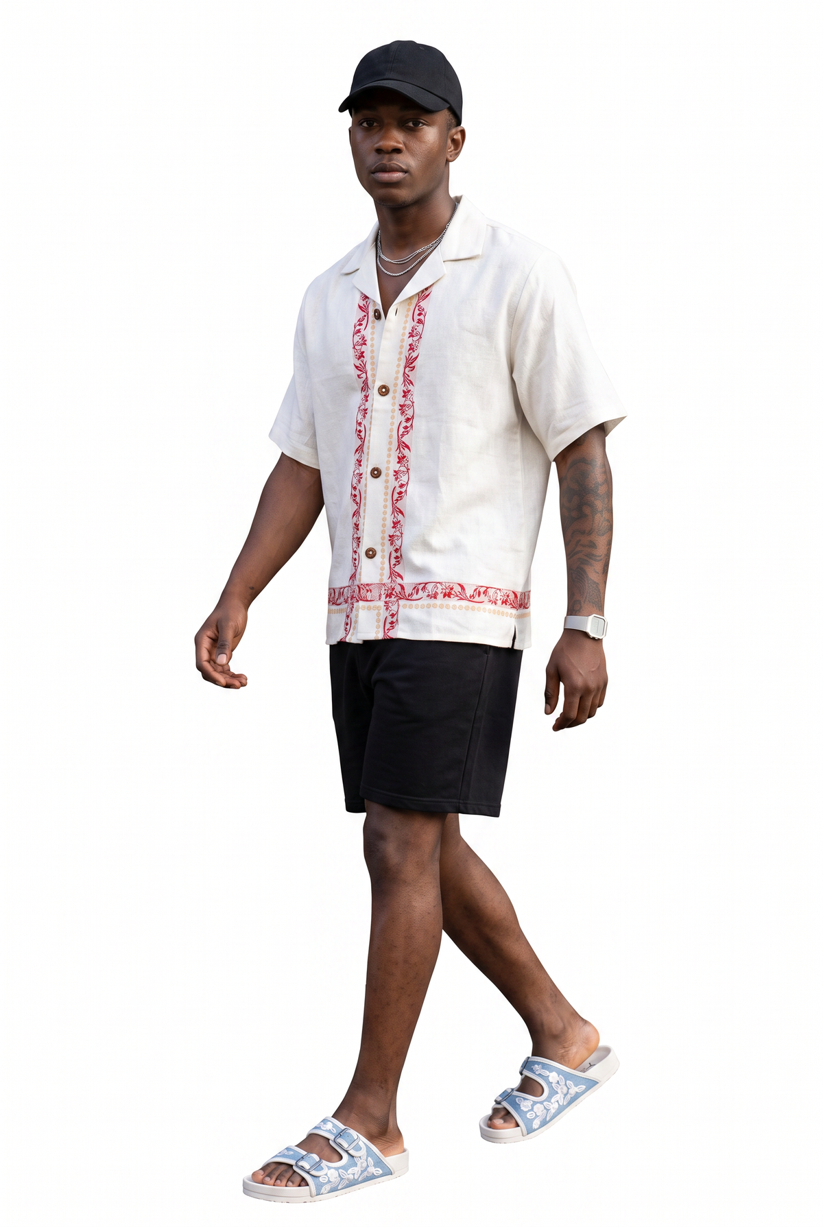 Embroidered White Camp Collar Shirt