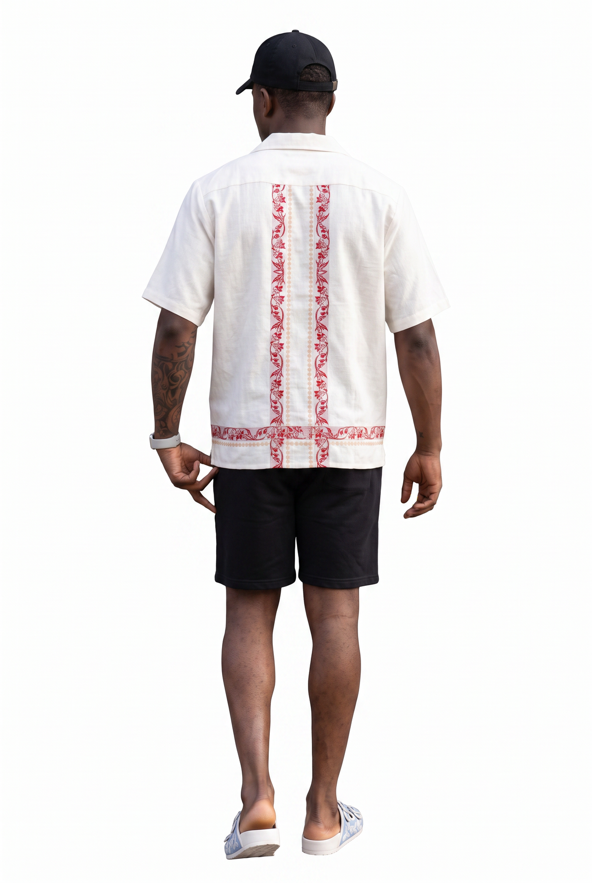 Embroidered White Camp Collar Shirt