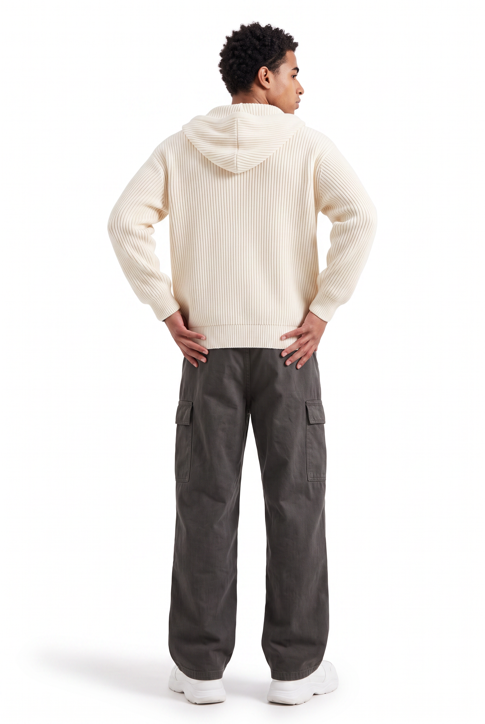 Beige Ribbed Crew Neck Sweater