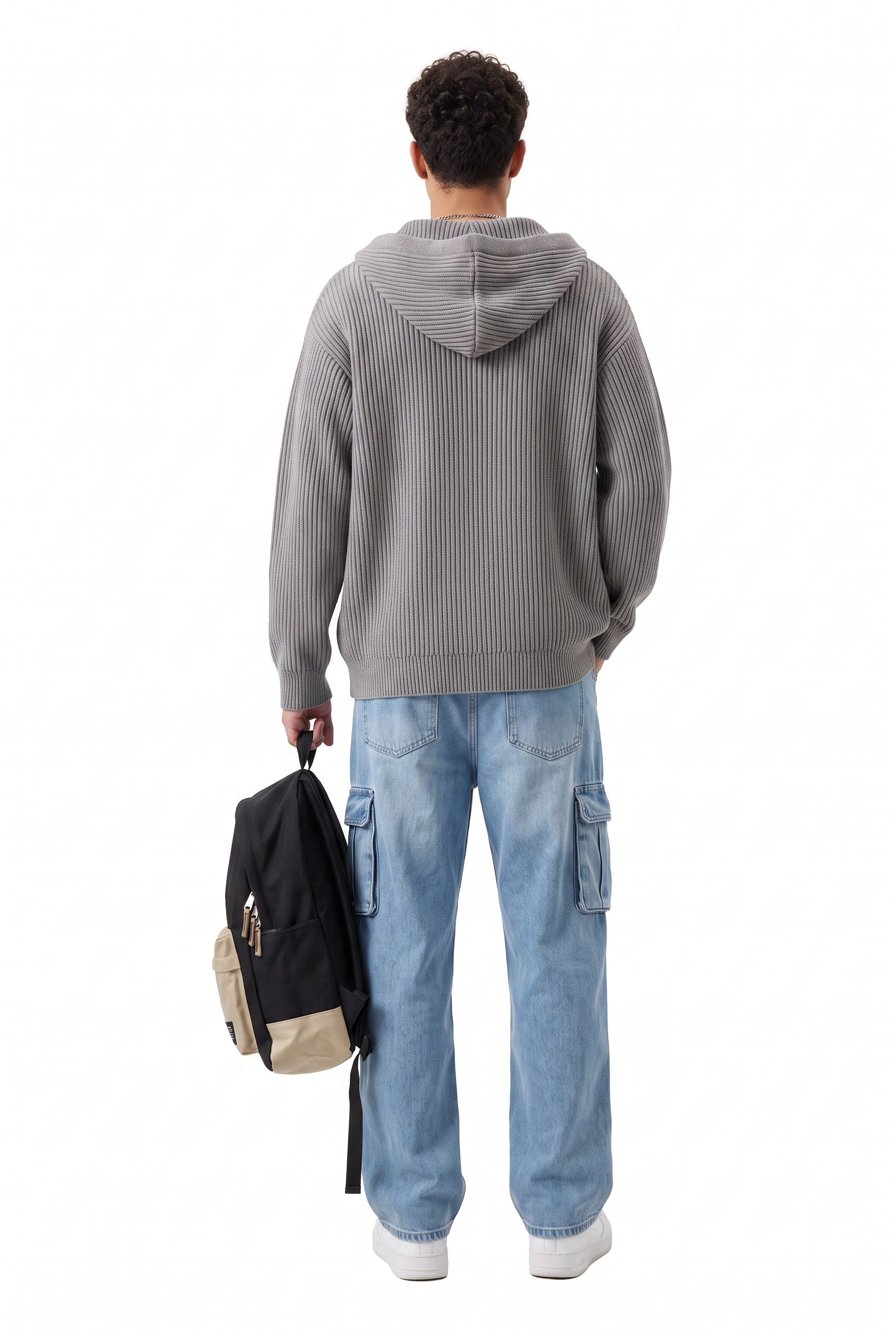 Grey Ribbed Crew Neck Sweater