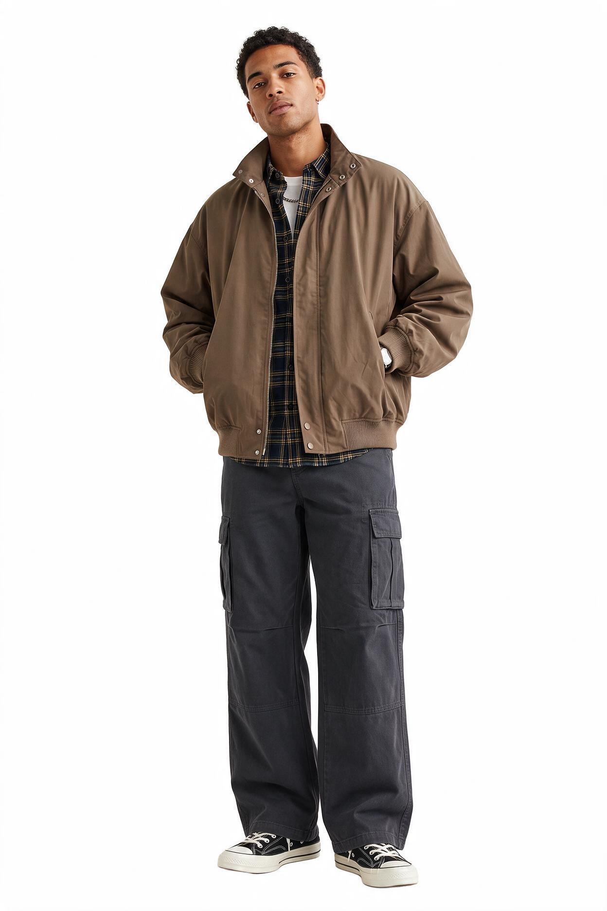 Brown Zip Mandarin Collar Jacket