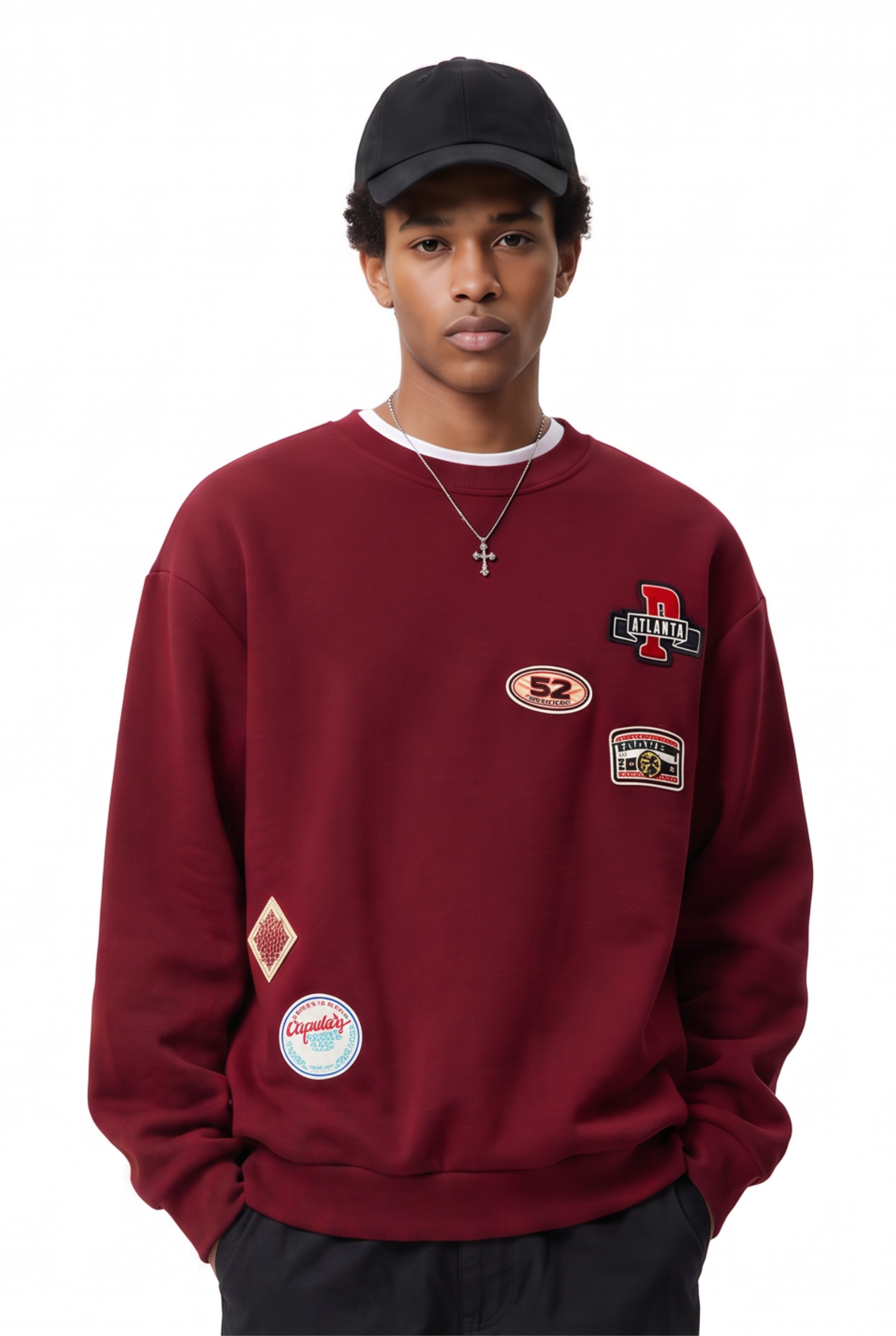 Maroon Ribbed Crew Neck Sweatshirt