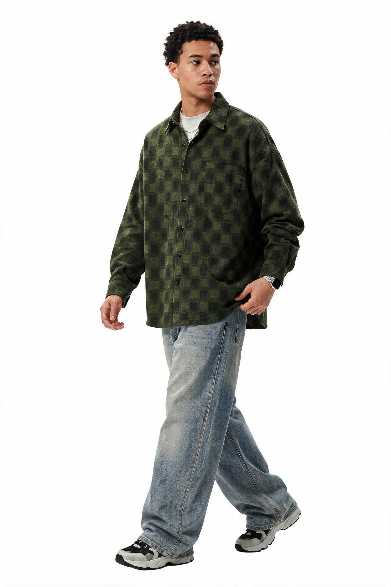 Olive Chest Pocket Casual Shirt