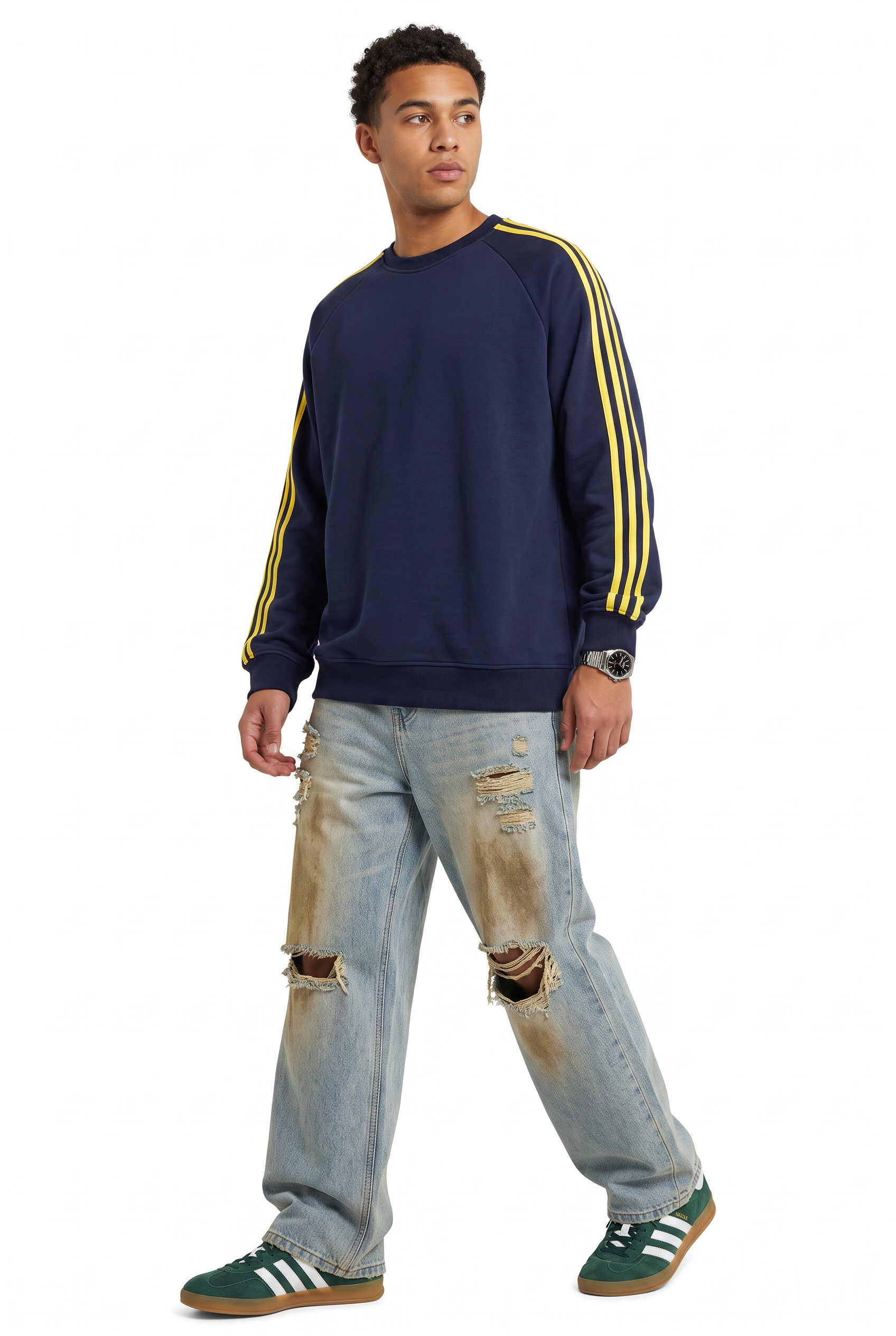 Steel Blue Ribbed Oversized Sweatshirt