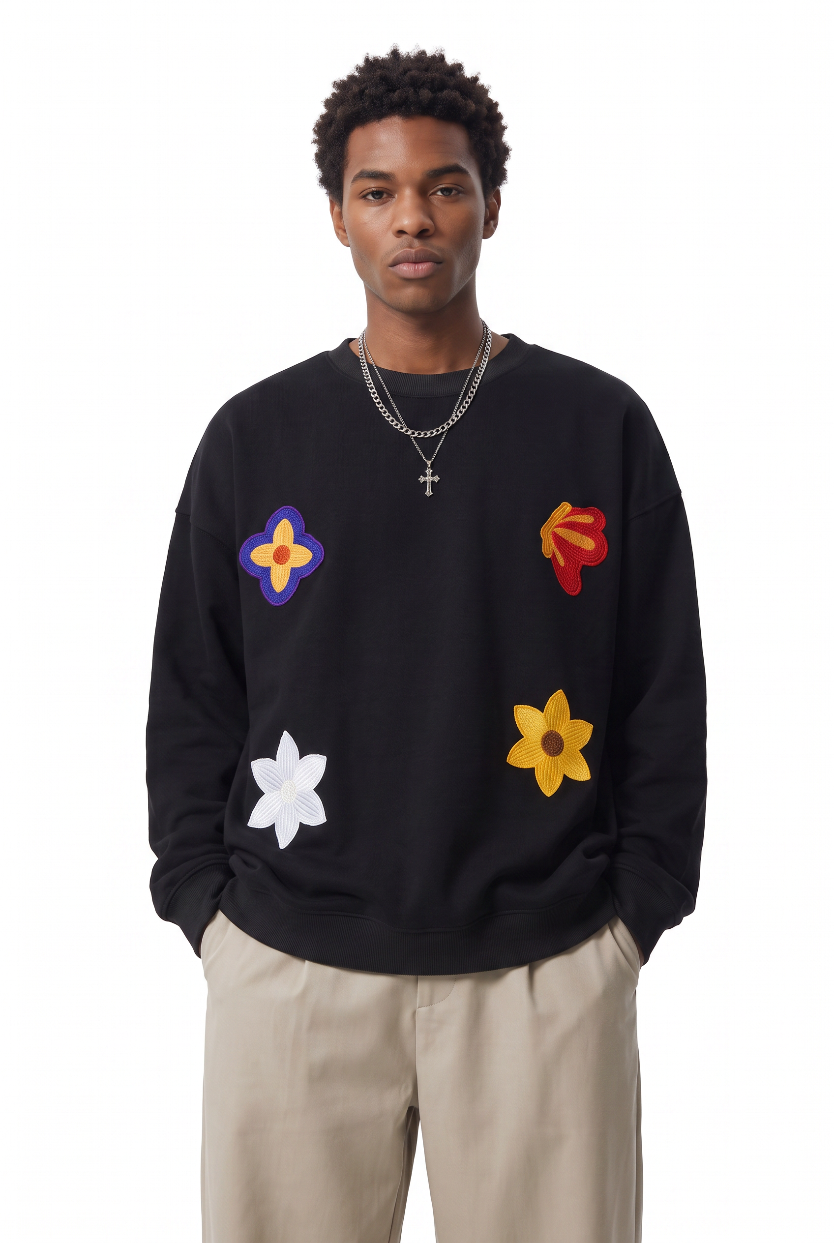 Black Ribbed Oversized Sweatshirt