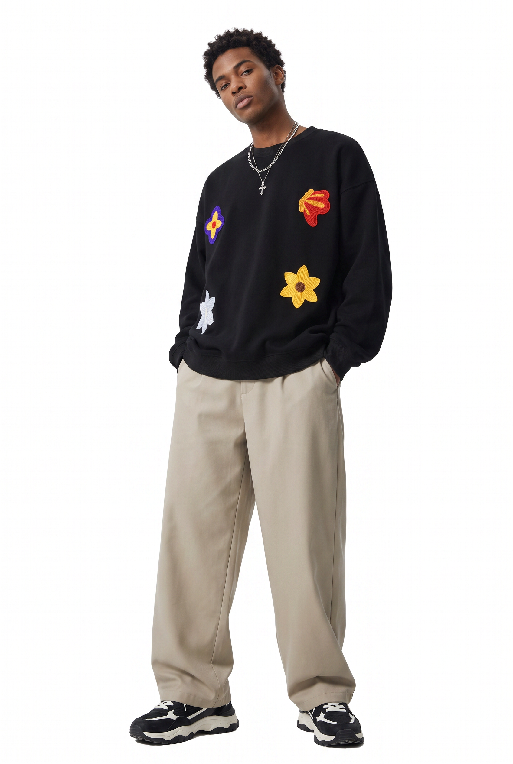 Black Ribbed Oversized Sweatshirt